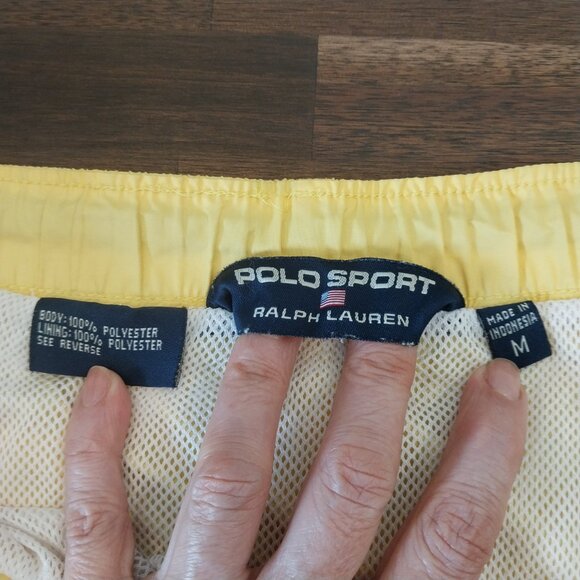 VINTAGE Polo Sport Ralph Lauren Swim Trunks Shorts Mens Medium Yellow Mesh Lined - Picture 8 of 11